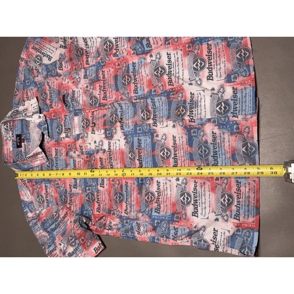 Billabong Budweiser Beer Label Print Button Down Shirt Mens Large Multicolor